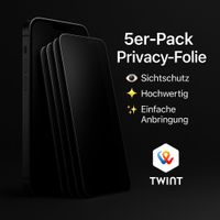 5‑Pack iPhone 15 Pro Max Privacy Panzerglas 9H Blickschutz